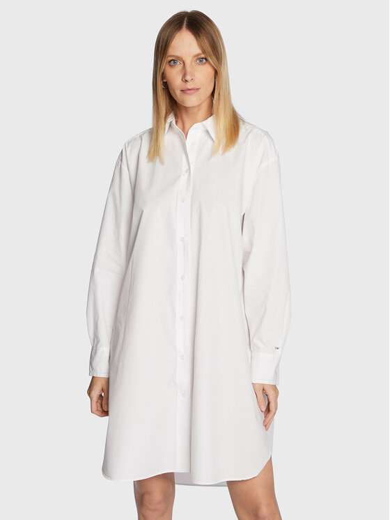 Tommy Hilfiger Tommy Hilfiger Marškinių tipo suknelė Solid WW0WW37102 Balta Oversize