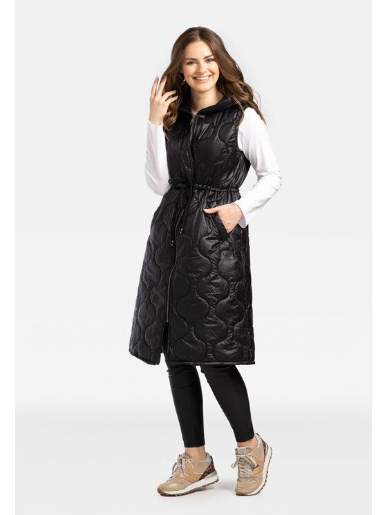 Perso Perso Bezrękawnik pikowany z troczkami Czarny Slim Fit
