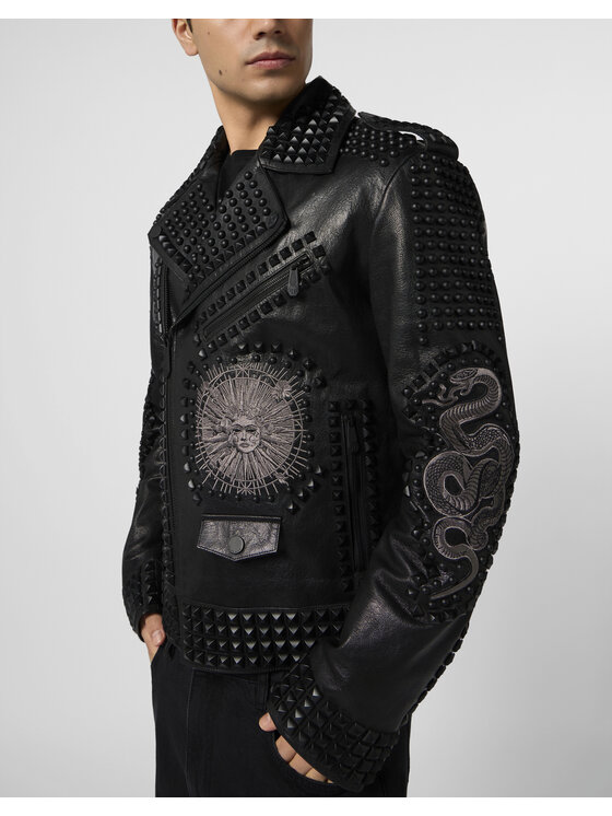 PHILIPP PLEIN PHILIPP PLEIN Kurtka skórzana 29009 Czarny Slim Fit