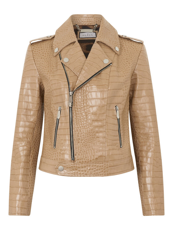 PHILIPP PLEIN PHILIPP PLEIN Kurtka skórzana 29067 Beżowy Slim Fit