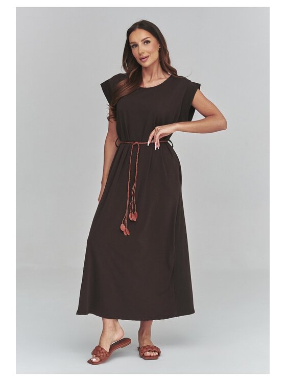 Makadamia Makadamia Sukienka codzienna C67 Brązowy Loose Fit