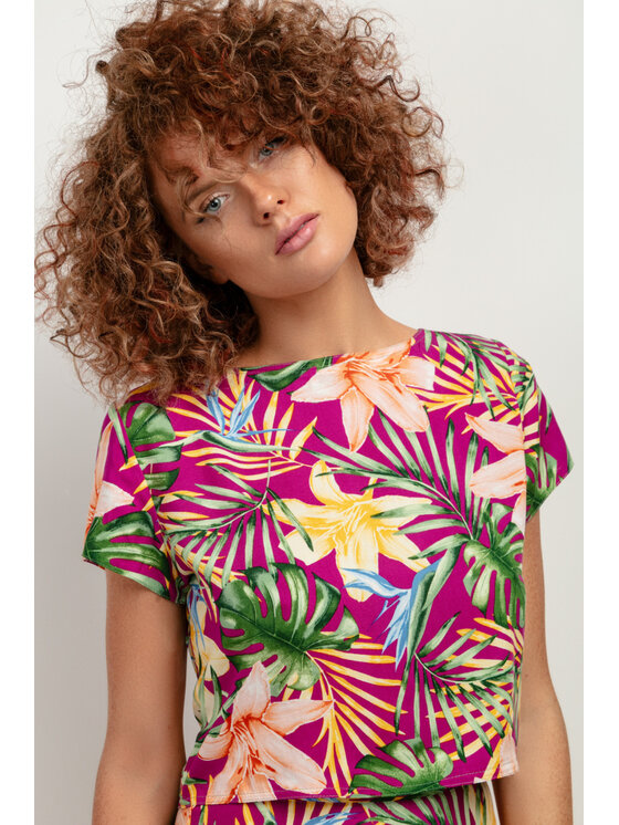 Tessita Tessita T-Shirt TOP T408_5_S Fioletowy Relaxed Fit