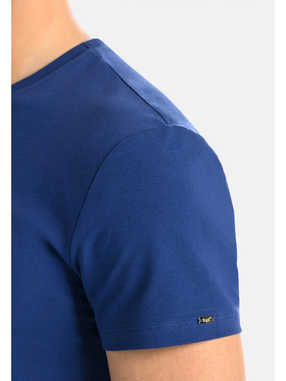 Teyli Teyli T-Shirt męski bawełniany Dany Niebieski Classic Fit