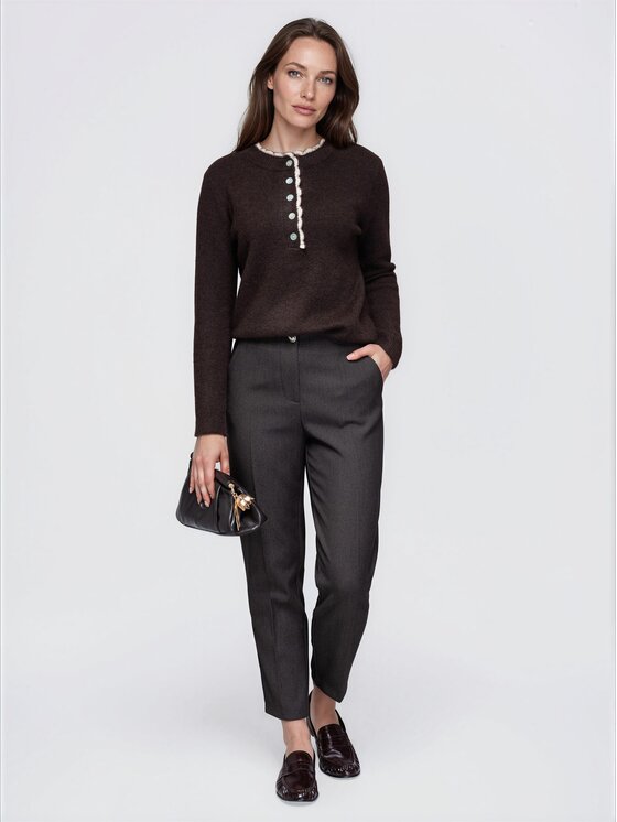 Ombre Ombre Sweter OW-SW-E0042 Brązowy Regular Fit