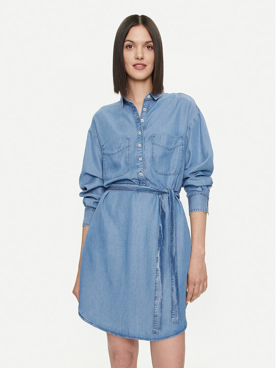 United Colors Of Benetton Rochie tip cămașă 4KHNDV085 Albastru Regular Fit
