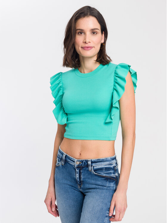 Cross Jeans Cross Jeans Tank top 55959-130 Turkusowy Slim Fit