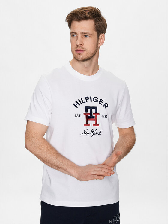 Tommy Hilfiger T-Shirt Curved Monogram MW0MW30043 Weiß Regular Fit 