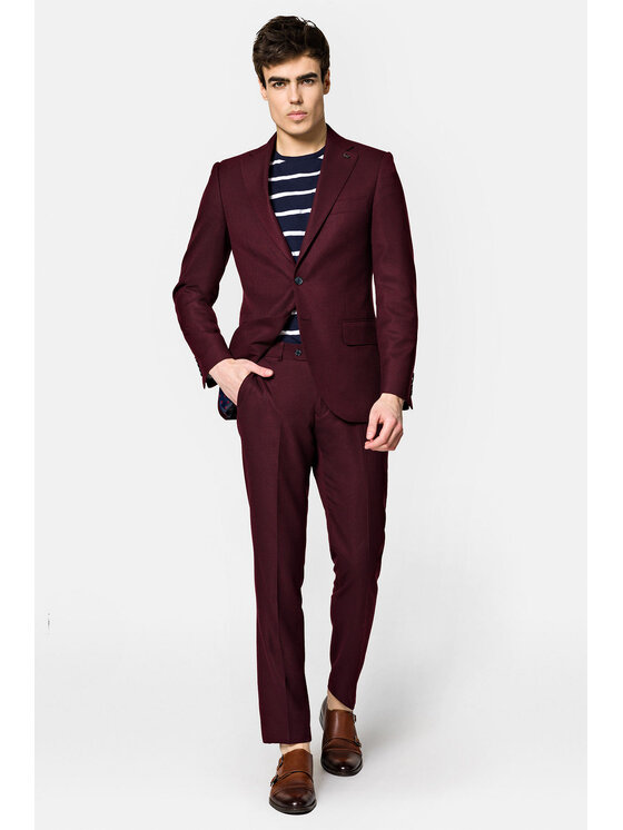 Lancerto Lancerto Garnitur GA073123000002 Bordowy Slim Fit