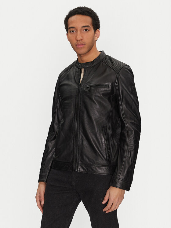 Męska Kurtka skórzana Mustang, Rozmiar 3XL, Czarna, 310-24-055