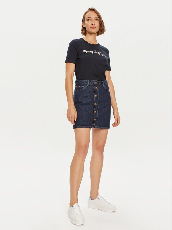 Tommy Hilfiger Tommy Hilfiger T-krekls Script WW0WW42589 Tumši zils Regular Fit