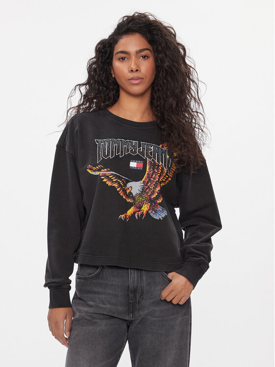 Tommy Jeans Tommy Jeans Džemperis Vintage Eagle DW0DW16415 Juoda Cropped Fit