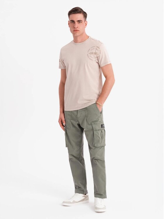 Ombre Ombre T-Shirt OM-TSWT-0202 Beżowy Regular Fit