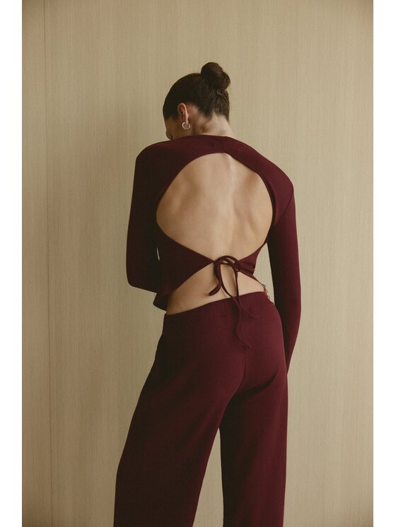 Nudyess Nudyess Top Ojos z prążka Bordowy Regular Fit