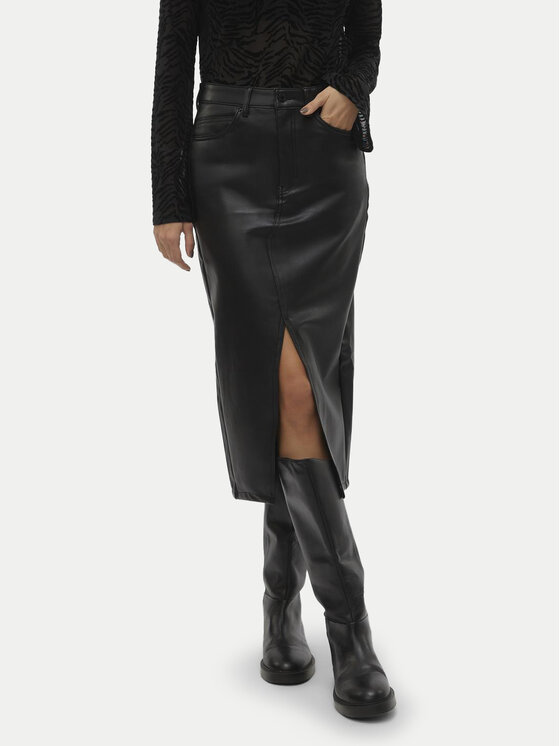 Vero Moda Vero Moda Krilo iz umetnega usnja Veri 10311707 Črna Regular Fit