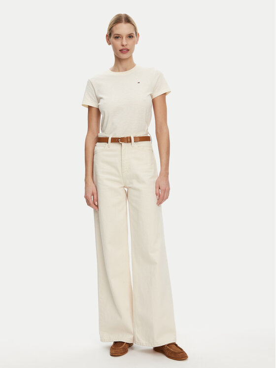 Tommy Hilfiger Tommy Hilfiger Marškinėliai Slub WW0WW44433 Smėlio Slim Fit