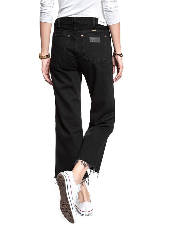 Wrangler Wrangler Jeansy RETRO CROP BOYFRIEND Czarny Loose Fit
