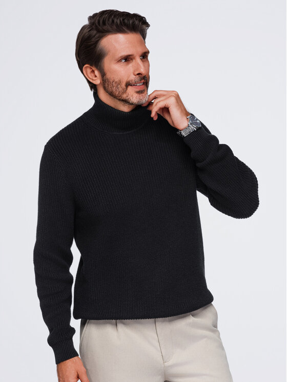 Ombre Ombre Sweter OM-SWTN-0189 Czarny Regular Fit