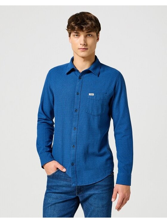 Wrangler Wrangler Koszula 1 PKT FLANNEL SHIRT Niebieski Regular Fit