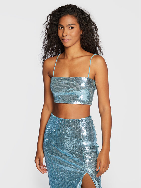 Gina Tricot Top Gloria Sequins 18214 Albastru Slim Fit