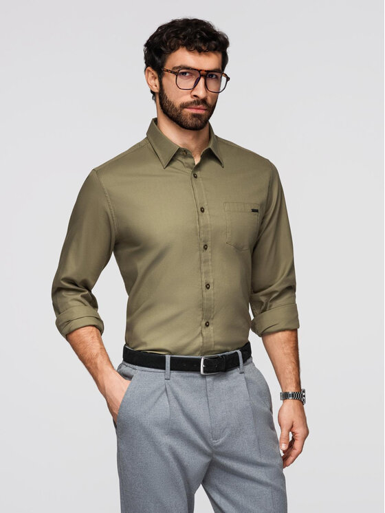 Ombre Ombre Koszula K695 Zielony Regular Fit