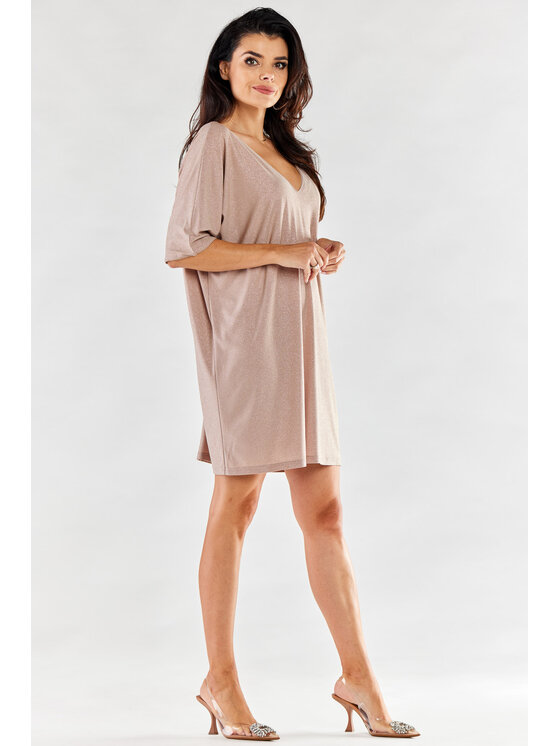 Awama Awama Sukienka wieczorowa A557 Beżowy Basic Fit