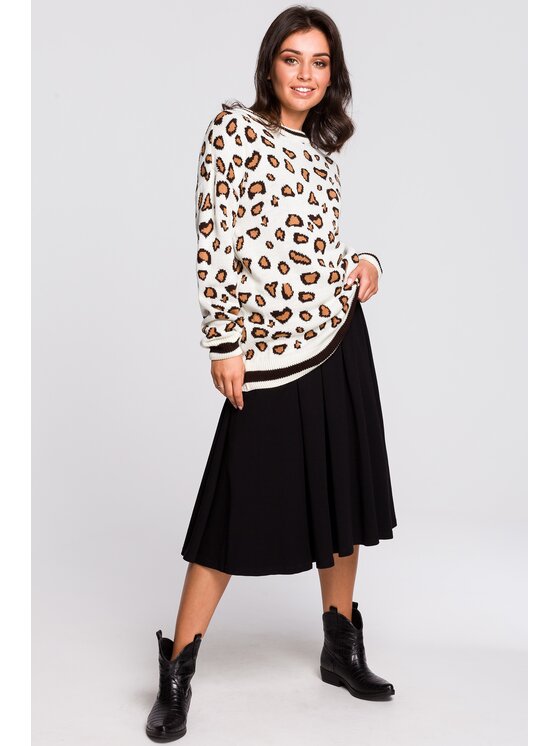 BeWear BeWear Sweter bk029 Model 2 Biały Baggy Fit