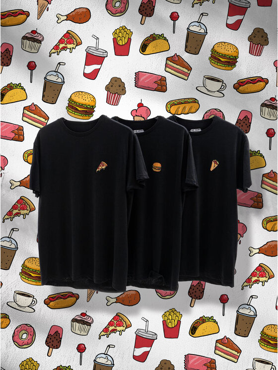 MyStars MyStars Komplet t-shirtów Zestaw 3 T-Shirtów Czarnych MyStars Fast Food kebab pizza burger tortilla L Czarny Regular Fit