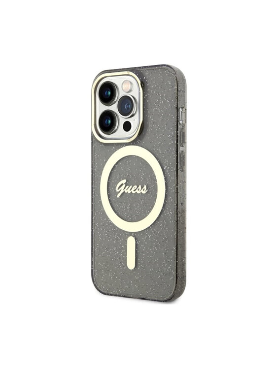 Guess Guess Etui na telefon Glitter Gold MagSafe Czarny