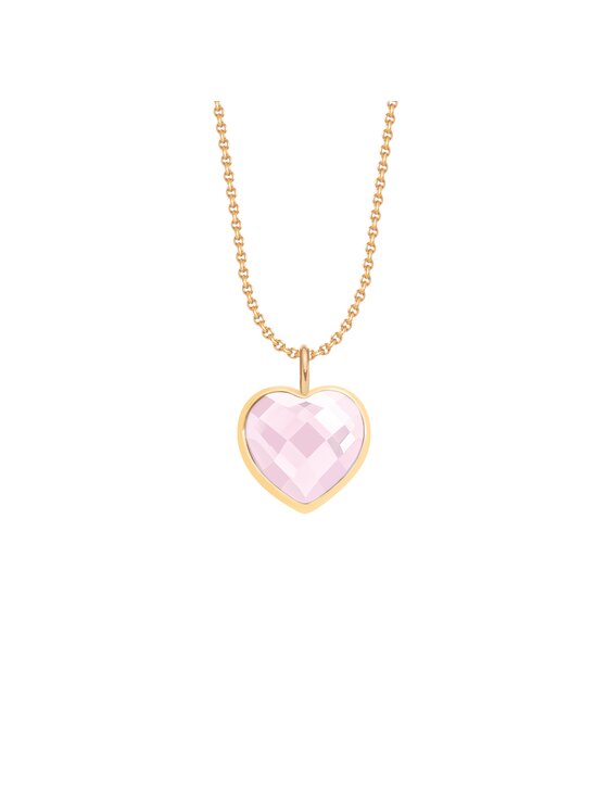 Lilou Lilou Naszyjnik z zawieszką w kształcie serca, pozłacany Różowy
