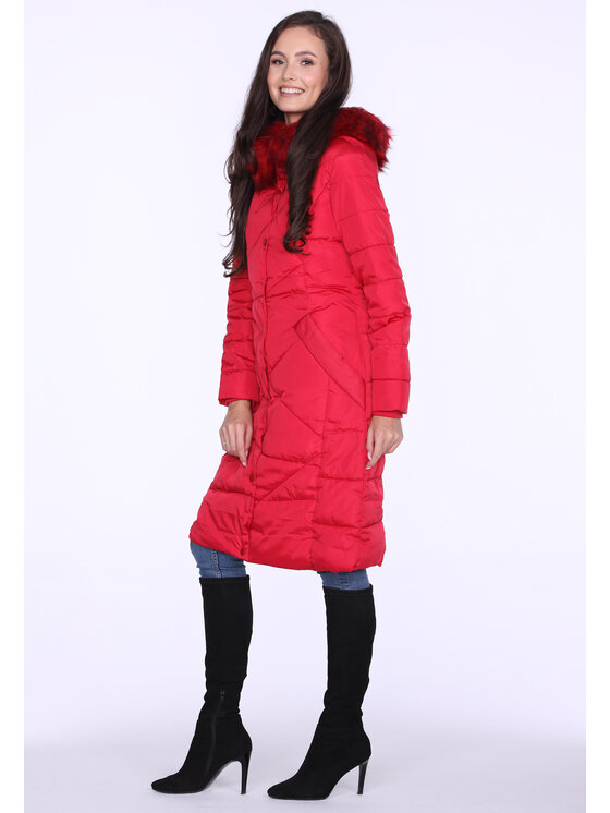 Perso Perso Zimný kabát z oryginalnym pikowaniem Červená Slim Fit