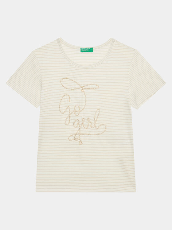 United Colors Of Benetton United Colors Of Benetton Тишърт 30DDC10HT Екрю Regular Fit