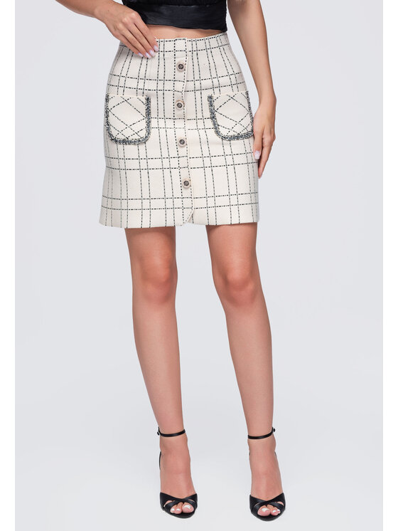 Ombre Ombre Spódnica mini OW-GL-E0021 Beżowy Slim Fit