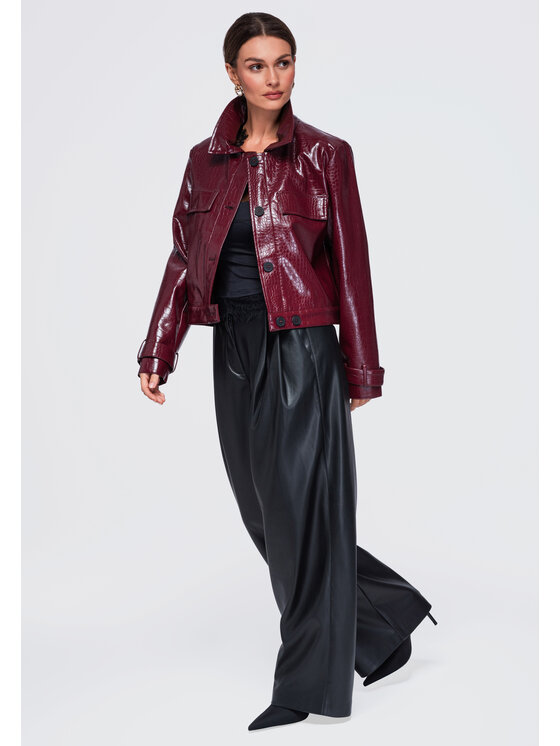 Ombre Ombre Kurtka przejściowa OW-JAFL-0145 Bordowy Relaxed Fit