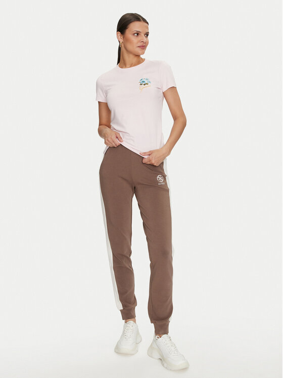 Guess Guess Тишърт Flowers W4YI30 J1314 Розов Slim Fit