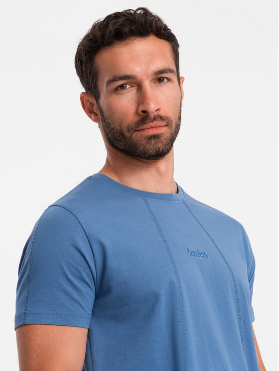 Ombre Ombre T-Shirt OM-TSCT-0170 Niebieski Regular Fit