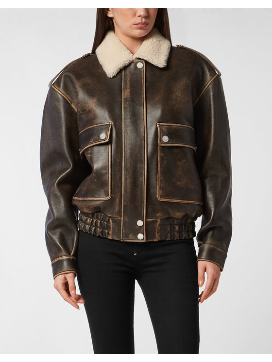 PHILIPP PLEIN PHILIPP PLEIN Kožená bunda 27263 Hnedá Regular Fit