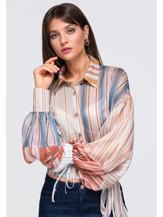 Ombre Ombre Koszula OW-SH-E0051 Pomarańczowy Loose Fit