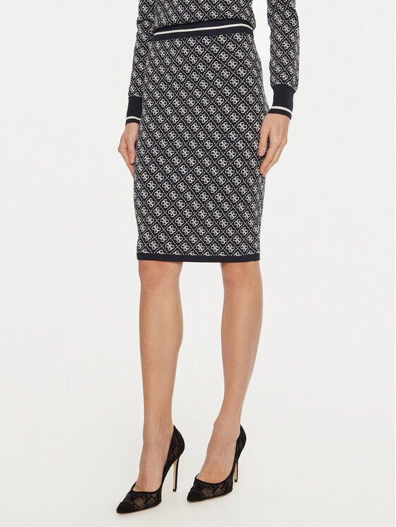 Guess Fustă tip creion Lise W4BD53 Z37K0 Bleumarin Slim Fit