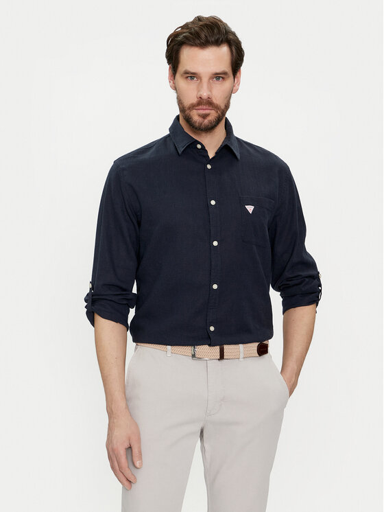 Guess Guess Cămașă F4GH00 WG3L0 Bleumarin Regular Fit