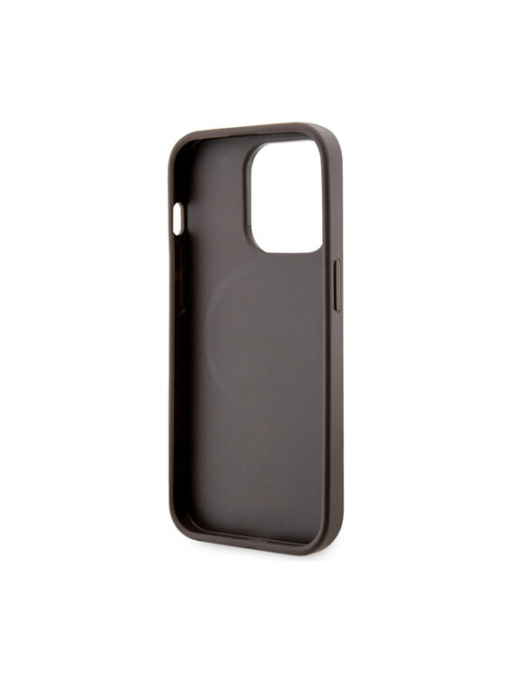 Guess Guess Etui na telefon 4G Printed Stripes MagSafe Brązowy