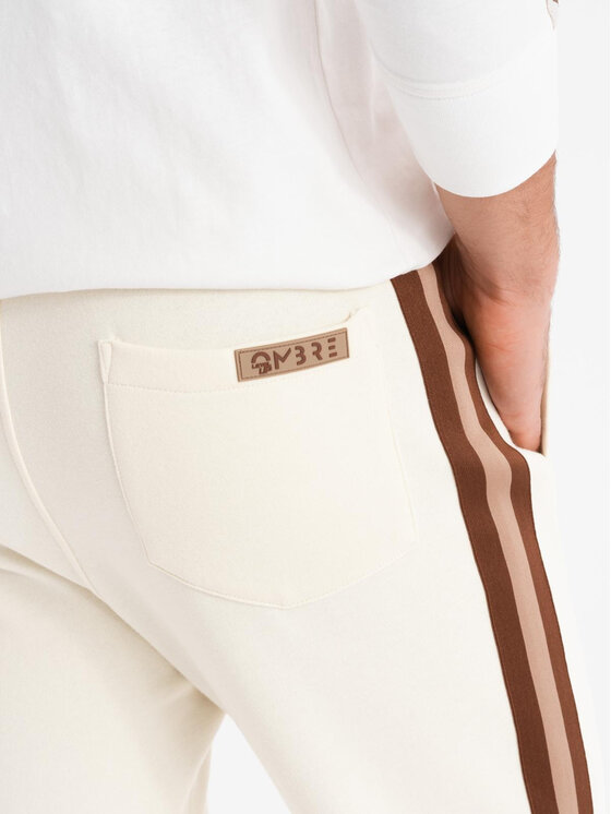 Ombre Ombre Spodnie dresowe OM-PASK-0258 Beżowy Regular Fit