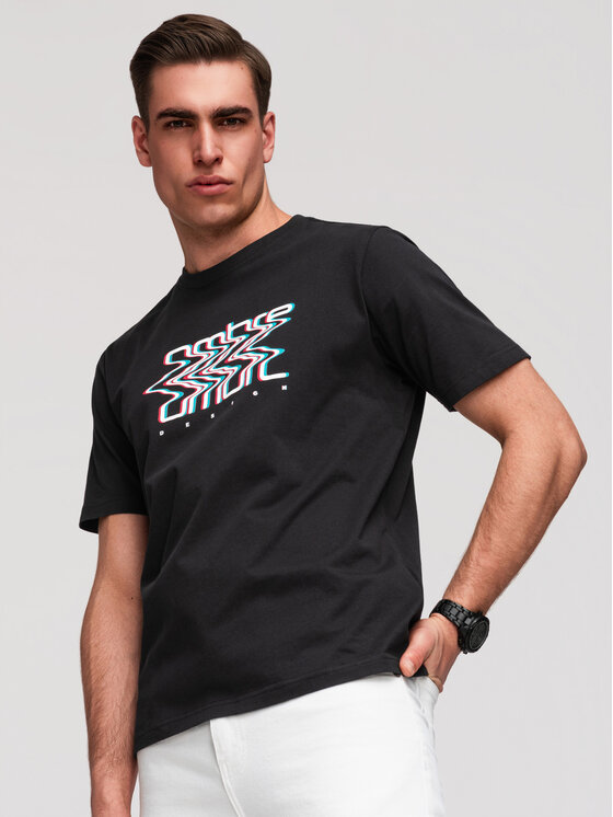 Ombre Ombre T-Shirt OM-TSPT-0286 Czarny Regular Fit