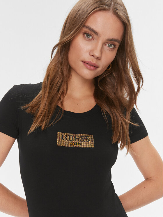 Guess Guess Tricou W4RI33 J1314 Negru Slim Fit