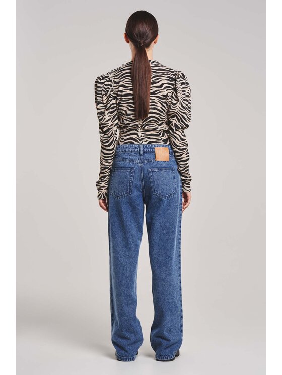 BENU BENU Bluzka z guzikami zebra Beżowy Slim Fit