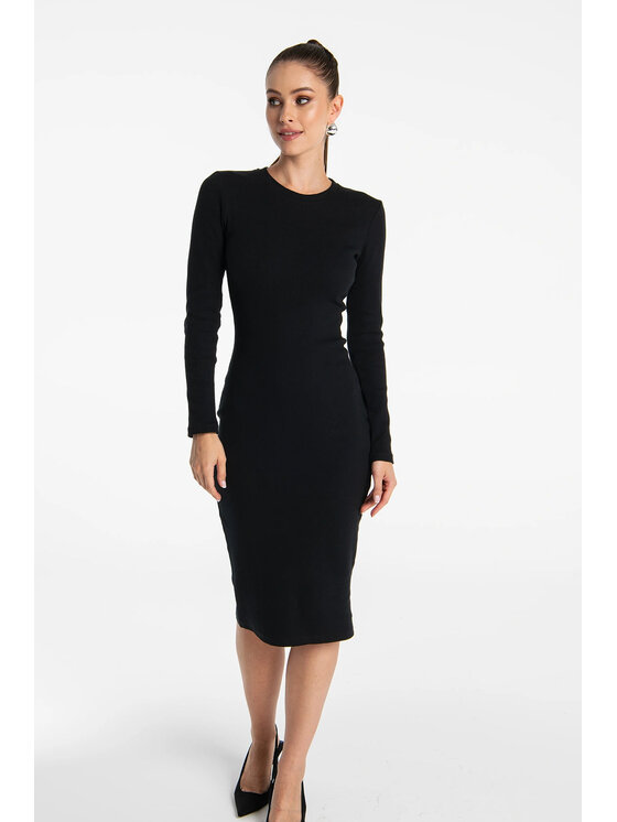 Nudyess Nudyess Sukienka dzianinowa Eos midi z prążka Czarny Fitted Fit
