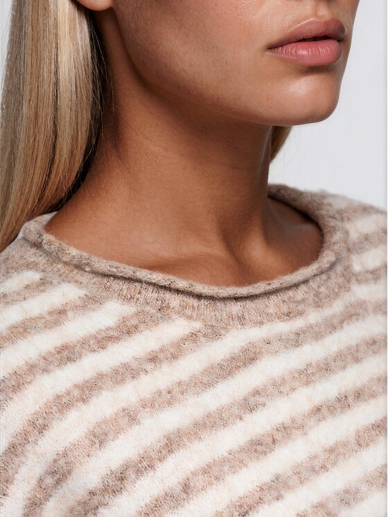 Ombre Ombre Sweter OW-SW-E0057 Beżowy Relaxed Fit