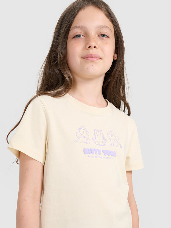 4F 4F T-Shirt KITTY JOGA Kremowy Regular Fit