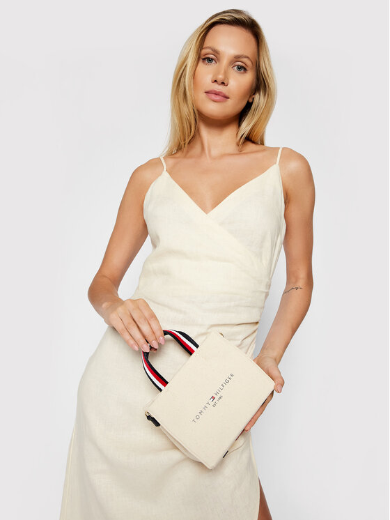 Tommy Hilfiger Torebka Tommy Shopper Micro Tote Canvas AW0AW09976 Beżowy Modivo.pl