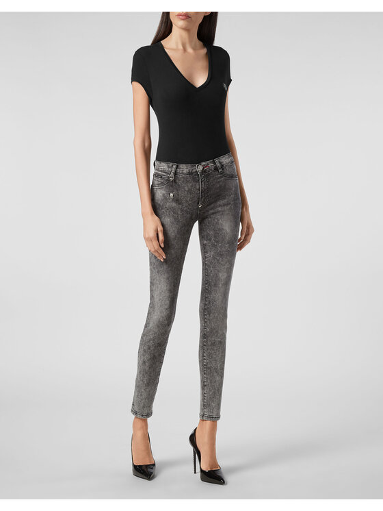 PHILIPP PLEIN PHILIPP PLEIN Jegginsy 6279 Szary Jegging Fit