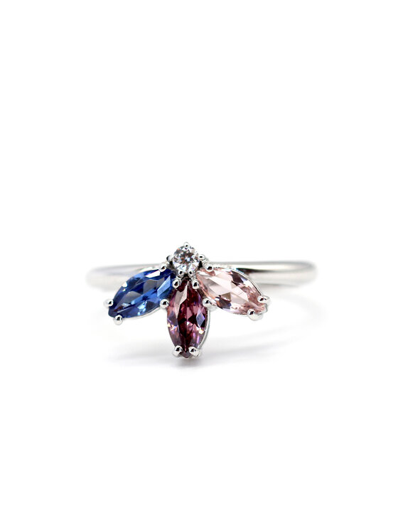 Leis Leis Anello Fiore Placcatura in argento rodiato